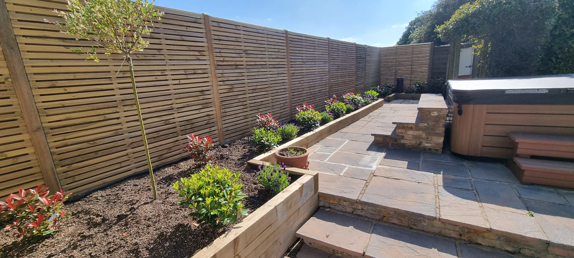 Raised beds with wooden sleepers