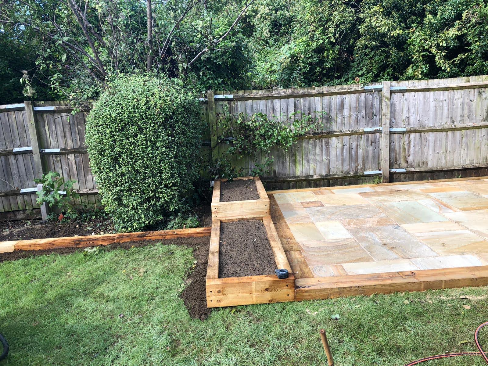 Raised beds with wooden sleepers
